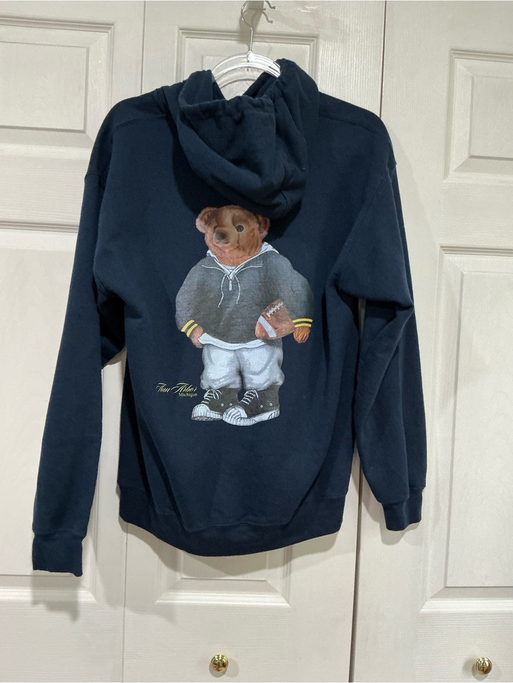 💙 Gildan Navy Teddy Bear Ann Arbor Michigan Hooded Sweatshirt Hoodie (01293) - Picture 3 of 6